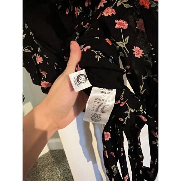 Ganni Viscose Black Elm Floral Georgette Wrap Top $160 MSRP - Picture 7 of 8
